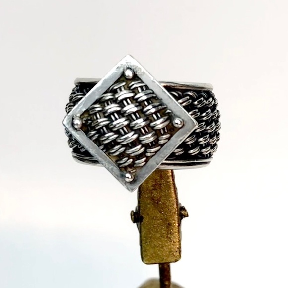 Vintage Suarti BA Sterling Silver Basketweave Dome Ring Wide Band Size 7 1980's - Picture 12 of 16